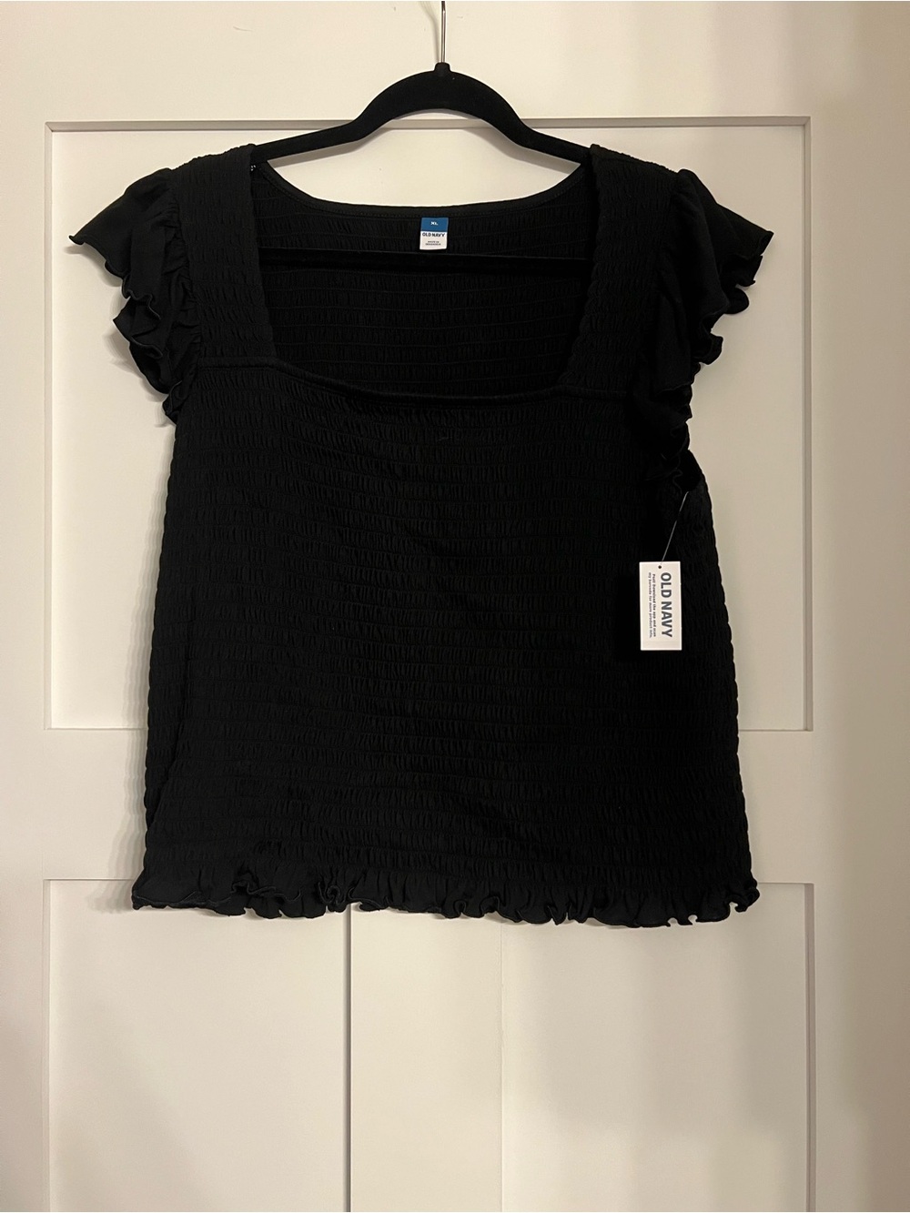Old Navy Black Smocked Square Neck Crop Top with Ruffle Sleeves